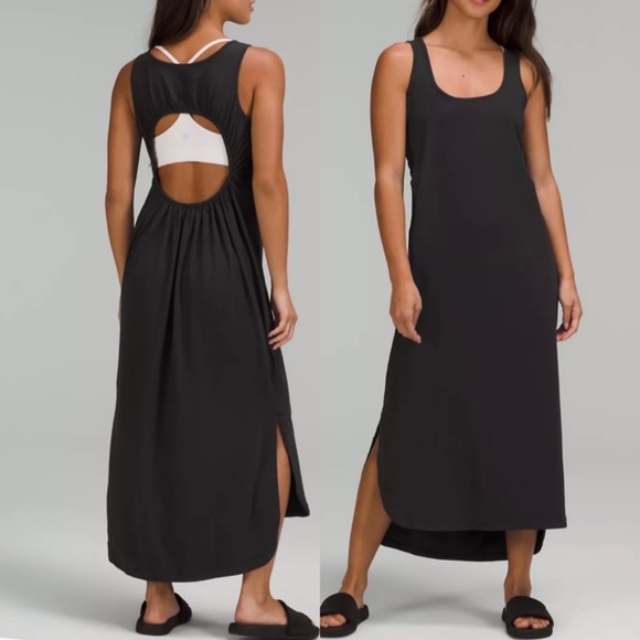 lululemon athletica Dresses & Skirts - Lululemon Pima Cotton Open-Back Midi Dress - Black